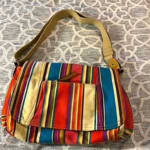 Relic Brand a Boho Style Satchel Crossbody Bag Featuring Multi Colored Stripes.
